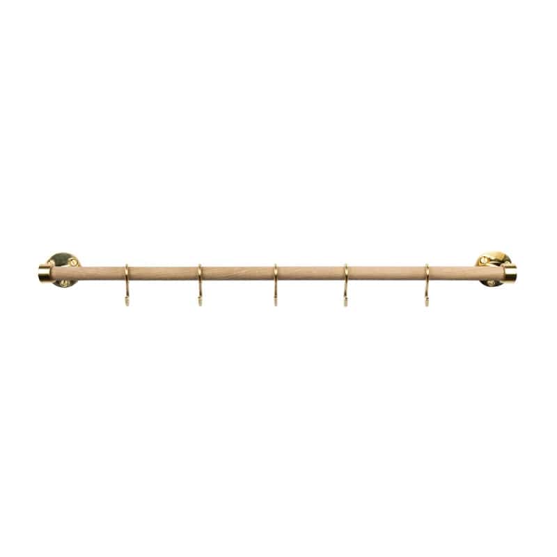 Aveny | Køkkenstang i Eg / Blank Messing uden Lak - inkl. 6 kroge - 640 mm L 640 mm x D 70 mm Beslag Design 947962-41 FINICC