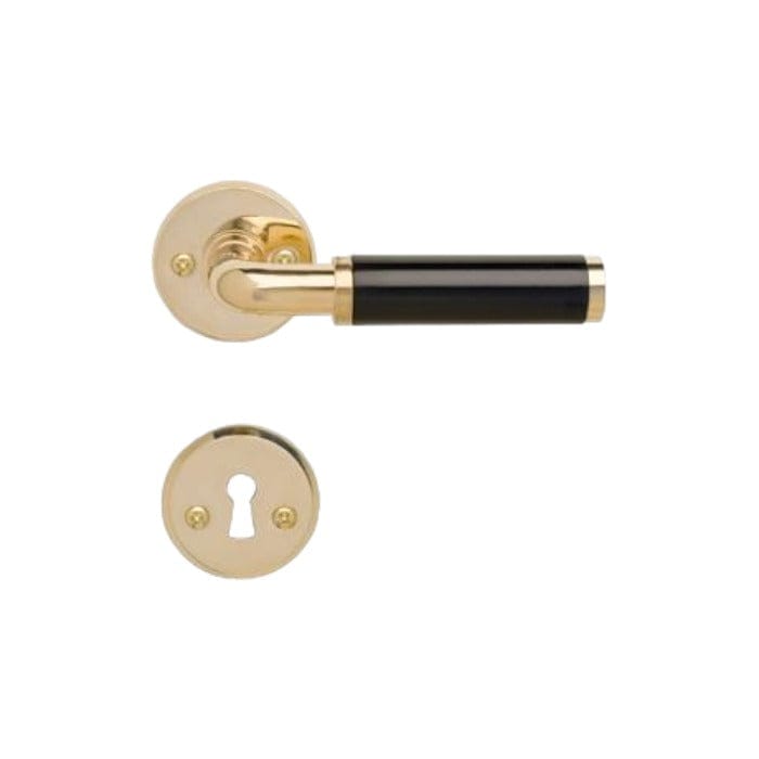 Funkis | Dørhåndtag i Blank Messing uden Lak og Sort Lak Bakelit inkl nøgleskilte L 110 mm (C/C 30 mm) Sibes KC-206664 FINICC