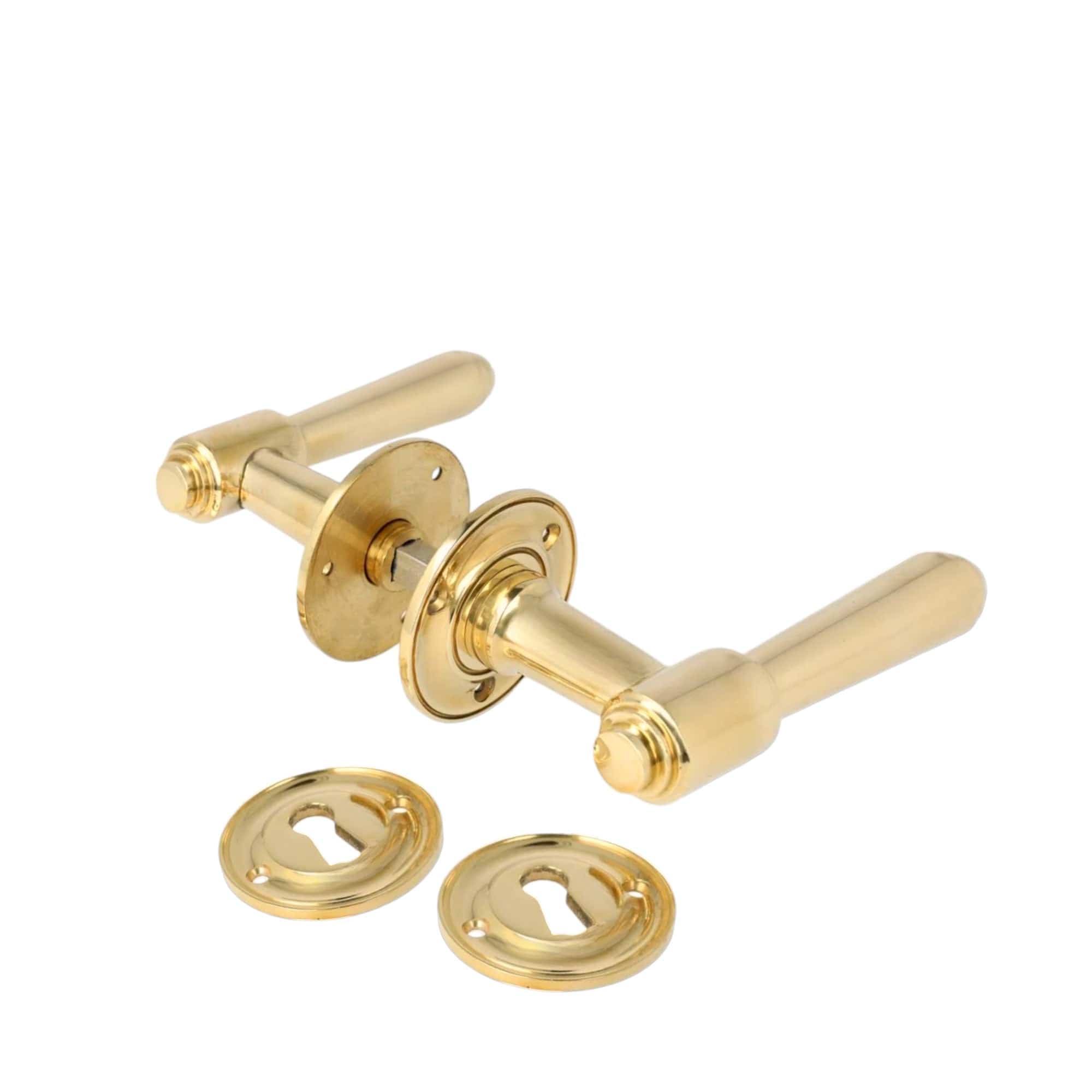 Hornbæk 132 | Dørhåndtag i Blank Messing uden Lak inkl nøgleskilte (stor model) L 132 mm (C/C 30 mm) Sibes KC-233000 FINICC