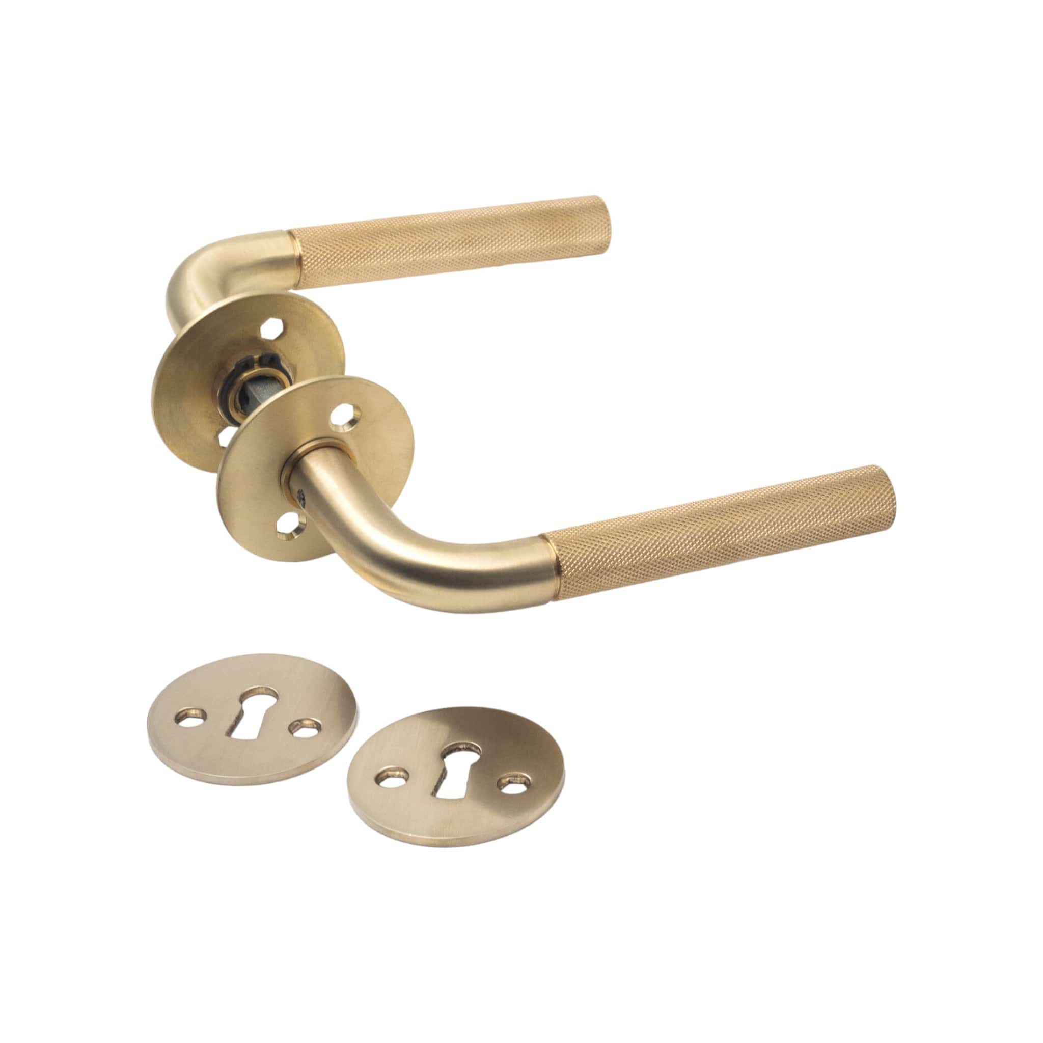 LX 1030 | Dørhåndtag i Børstet Messing uden Lak inkl nøgleskilte Sibes KC-230022 FINICC