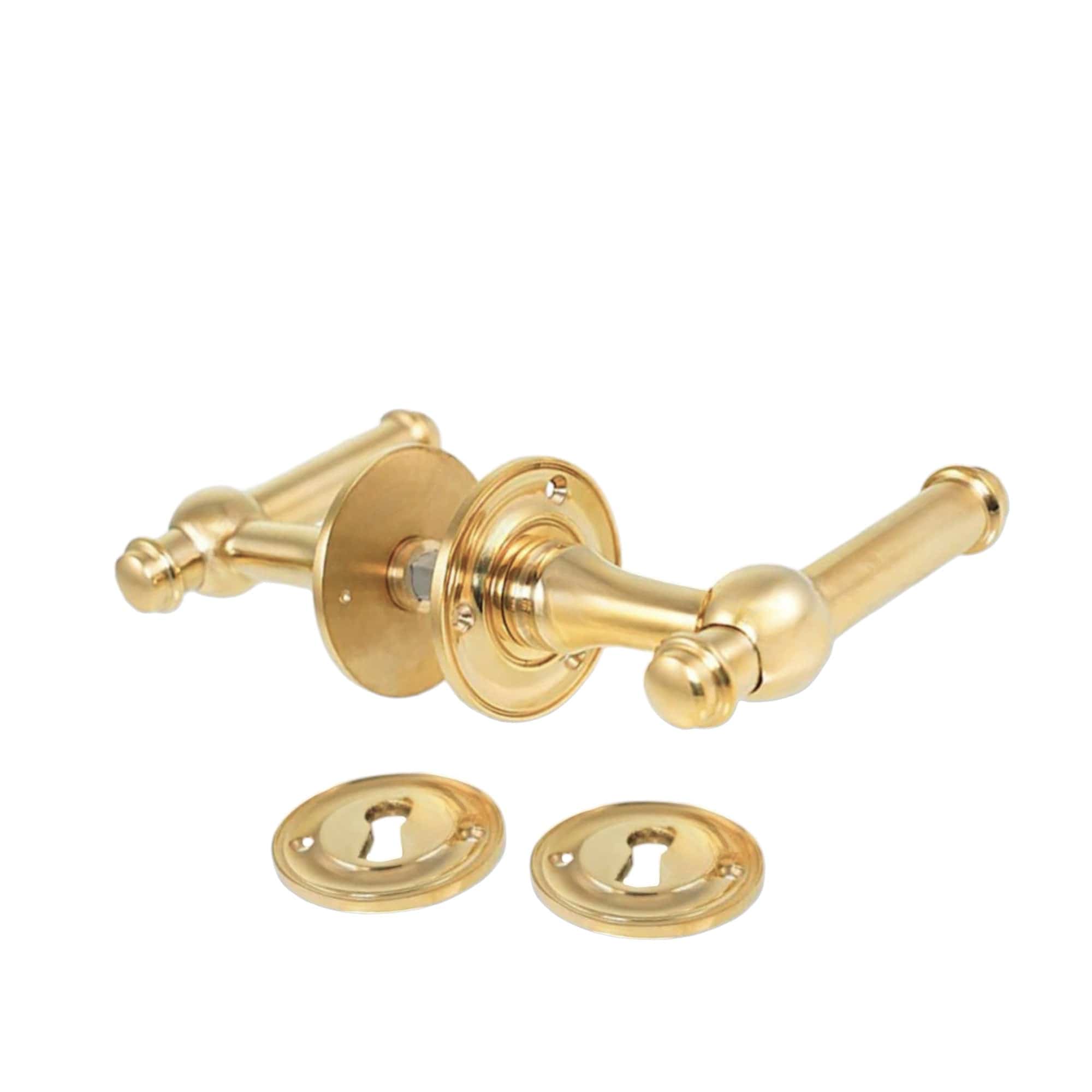 Ordrup 83 | Dørhåndtag i Blank Messing uden Lak inkl nøgleskilte (lille model) L 83 mm (C/C 30 mm) Sibes KC-200138 FINICC