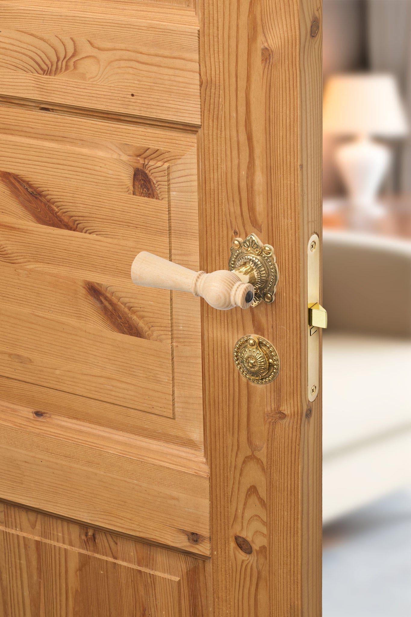 Østerbro | Dørhåndtag i Asketræ med almue rosetter og nøgleskilte i Blank Messing uden Lak L 111 mm (C/C 30 mm) Sibes ØB-AS-1670-MPU FINICC