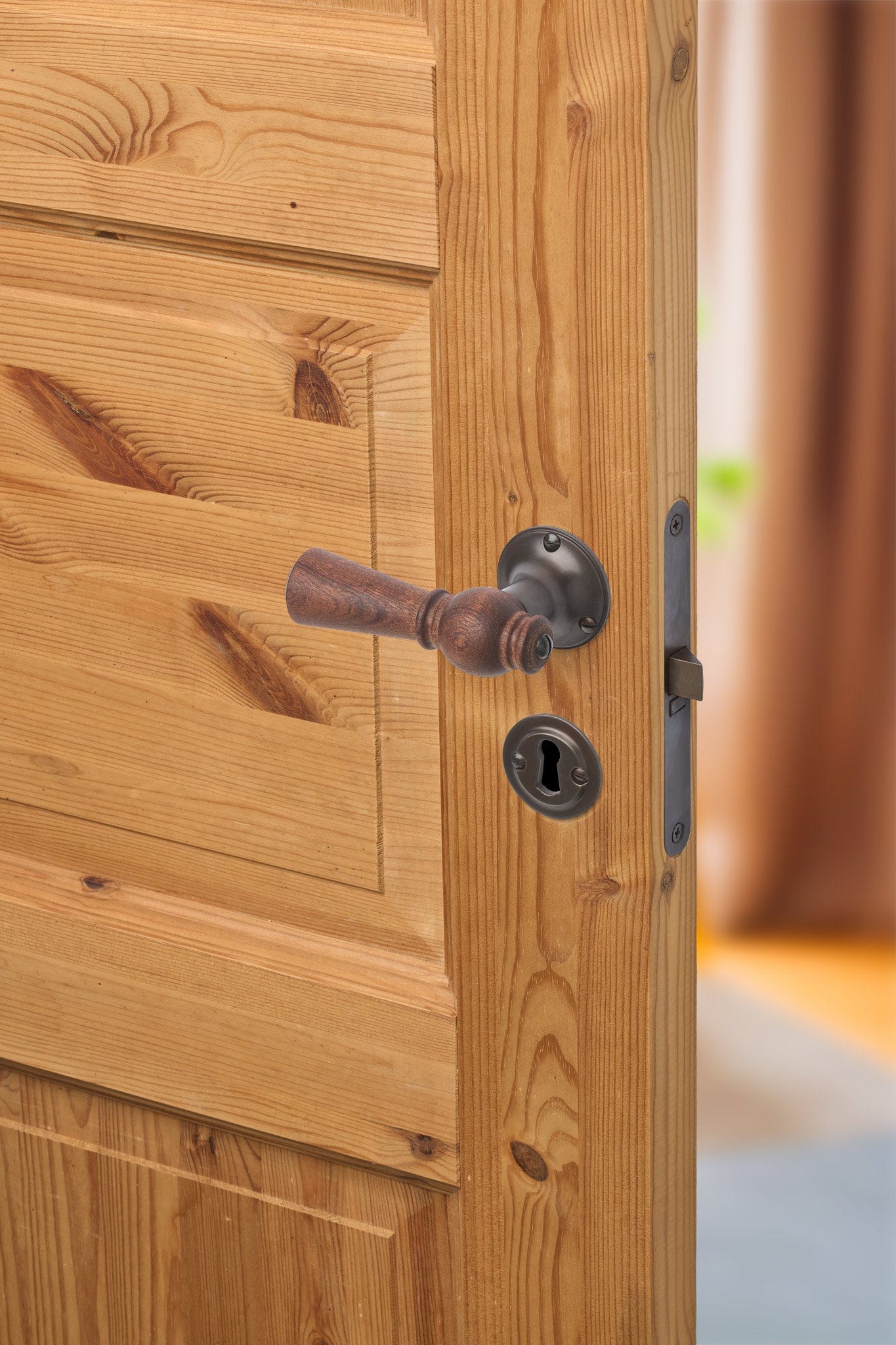 Østerbro | Dørhåndtag i Mahogni med klassiske rosetter og nøgleskilte i Bruneret Messing L 111 mm (C/C 30 mm) Sibes ØB-MA-1770-BB FINICC