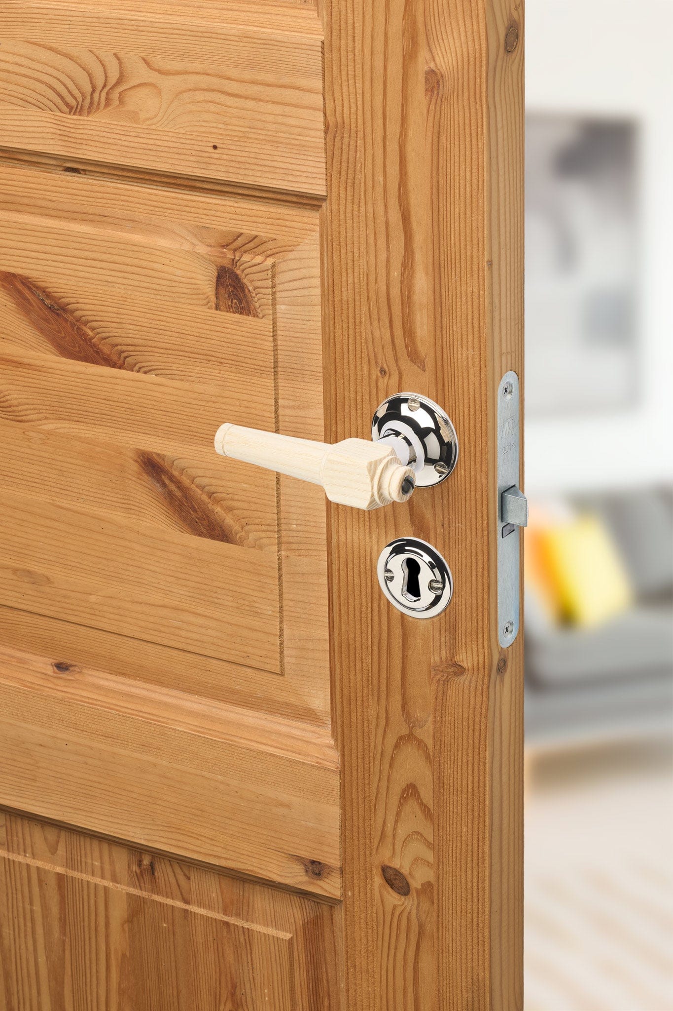 Svanemølle | Dørhåndtag i Asketræ med klassiske rosetter og nøgleskilte i Blank Nikkel L 111 mm (C/C 30 mm) Sibes SM-AS-1770-NI FINICC