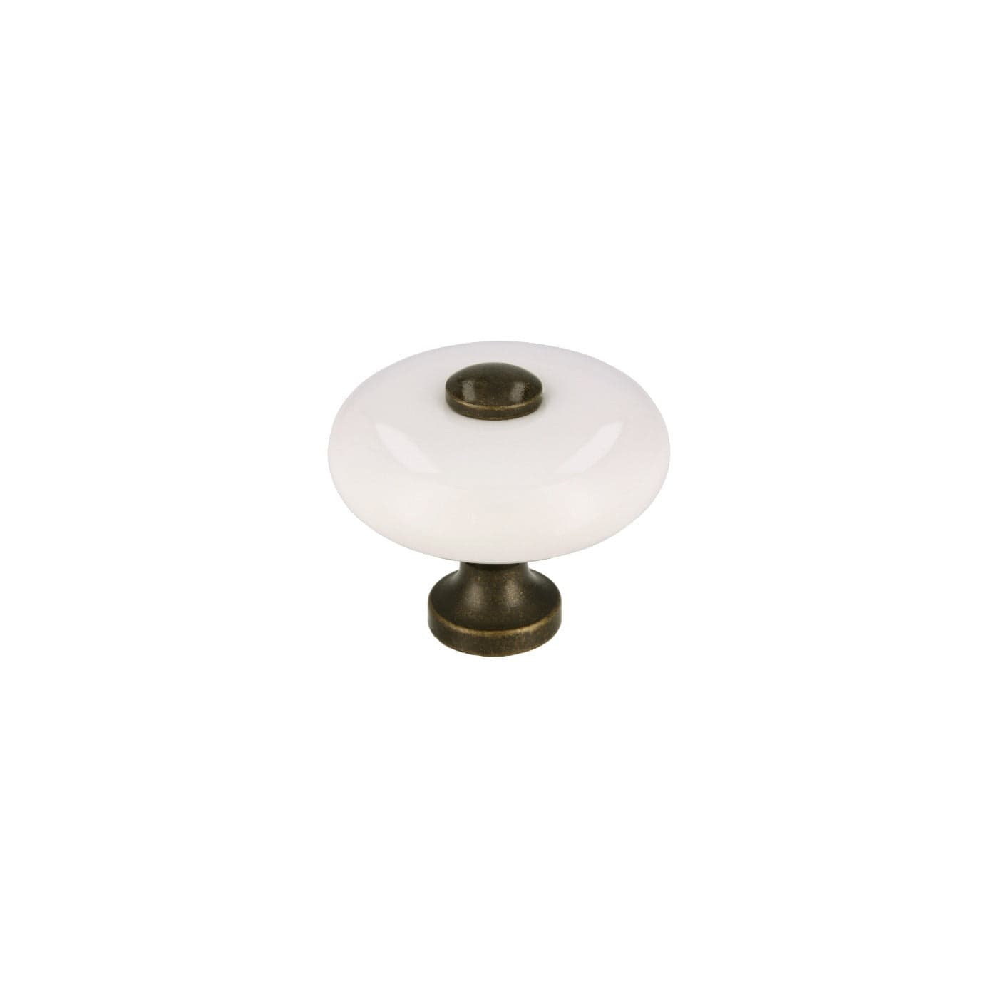 Tod | Knop i Hvid Porcelæn / Antik Messing Ø 35 mm x D 29 mm SIRO FINICC