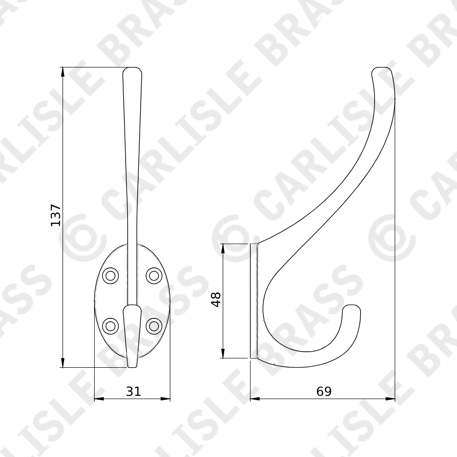 Victoria 127 | Knage i Blank Krom H 136 mm x D 64 mm Carlisle Brass AA25CP FINICC