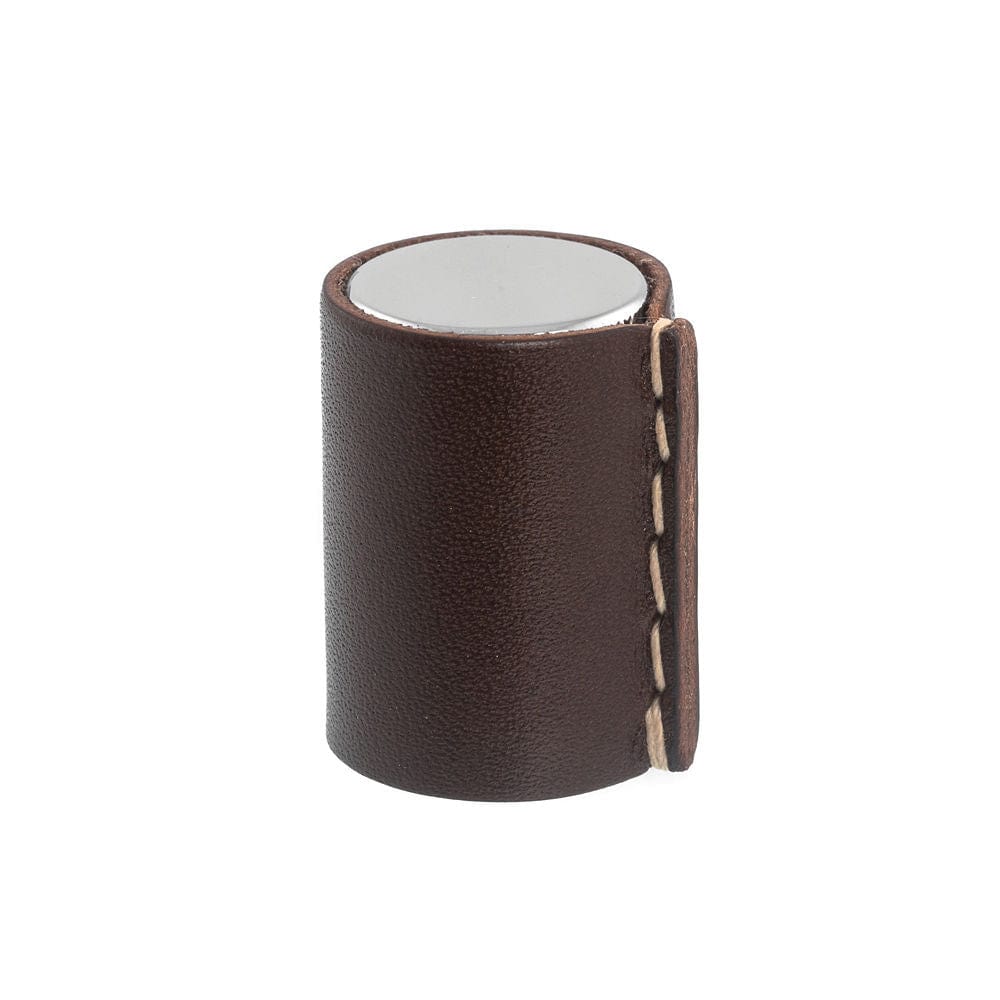 Wrap | Knop i Krom med Brun Læder Ø 22 mm x D 28 mm Et Al FINICC