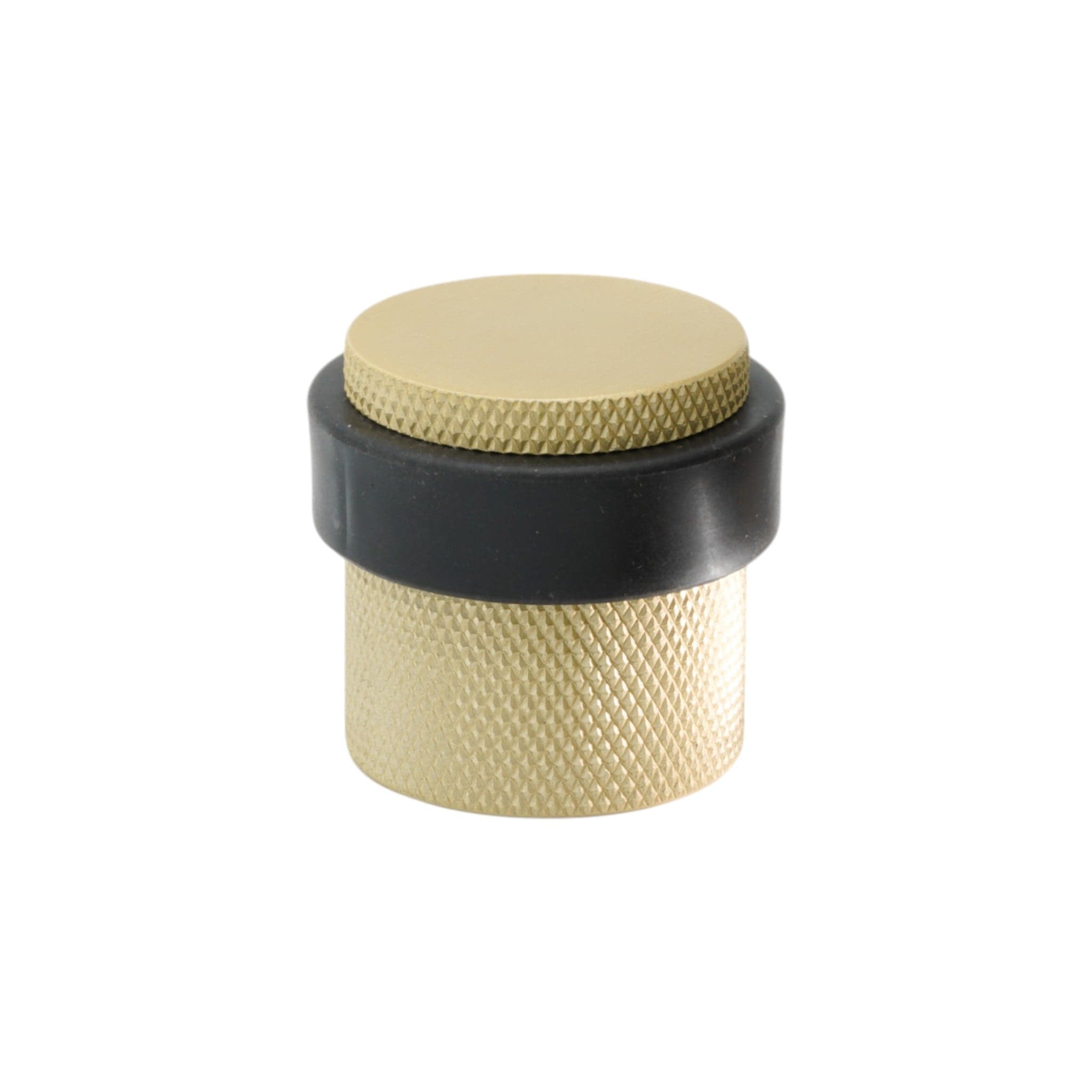 Helix Cross | Dørstopper i Børstet Messing - gulv monteret Ø 38 mm x H 36 mm Beslag Design 753012-41 FINICC