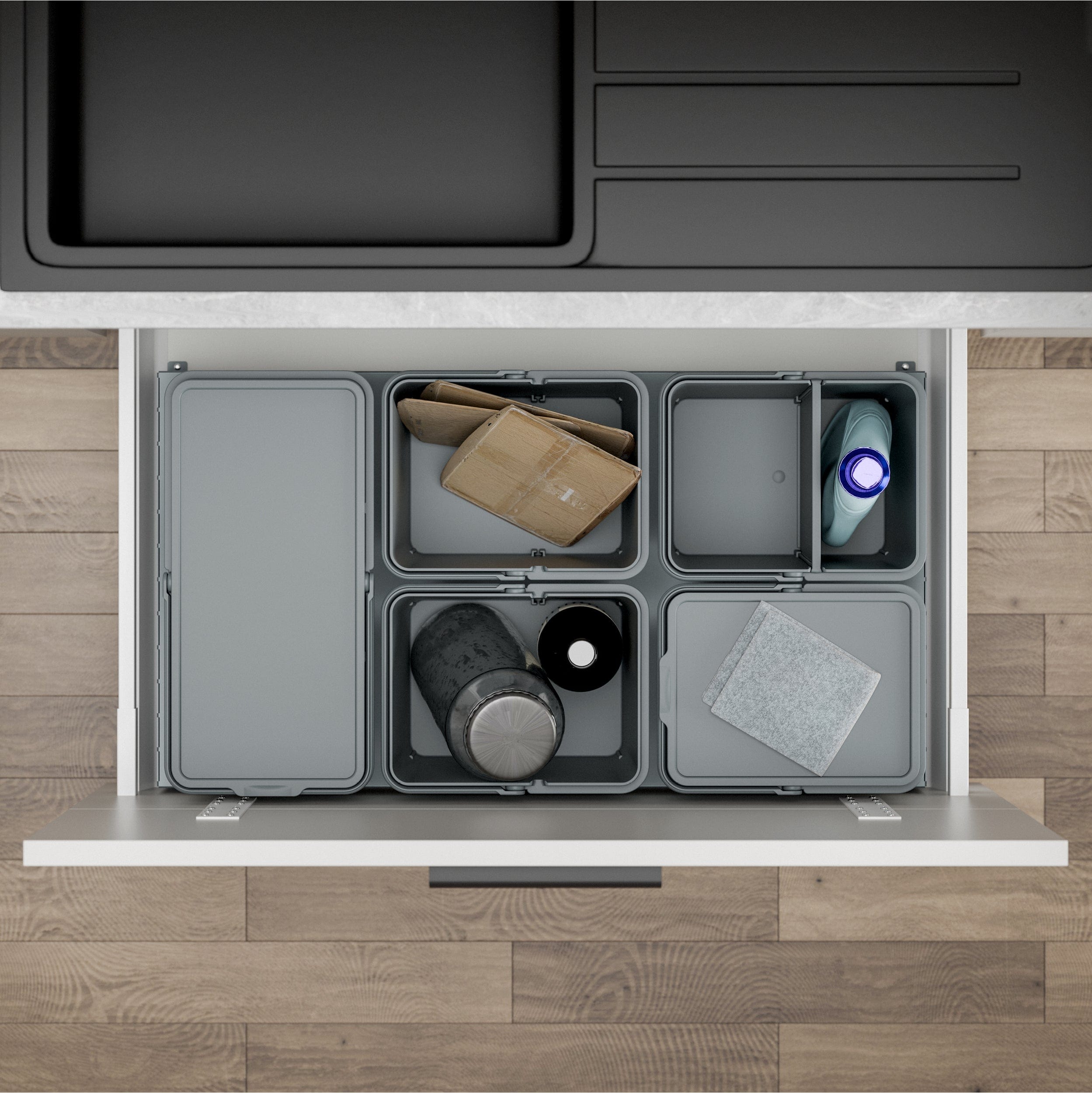 Merida 80x35 | Affaldssystem til 80 cm skuffe inkl. 3x7 liters spande (systemdybde 35 cm) Theofils TF-630003 FINICC